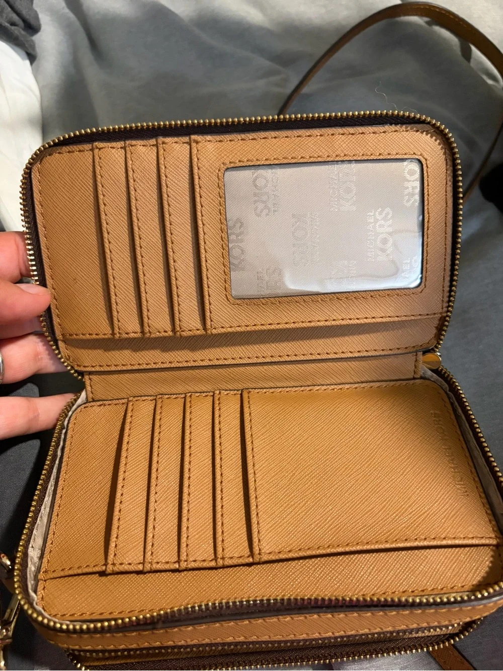 Michael Kors Brown MK Logo Crossbody Wallet with Gold Hardware